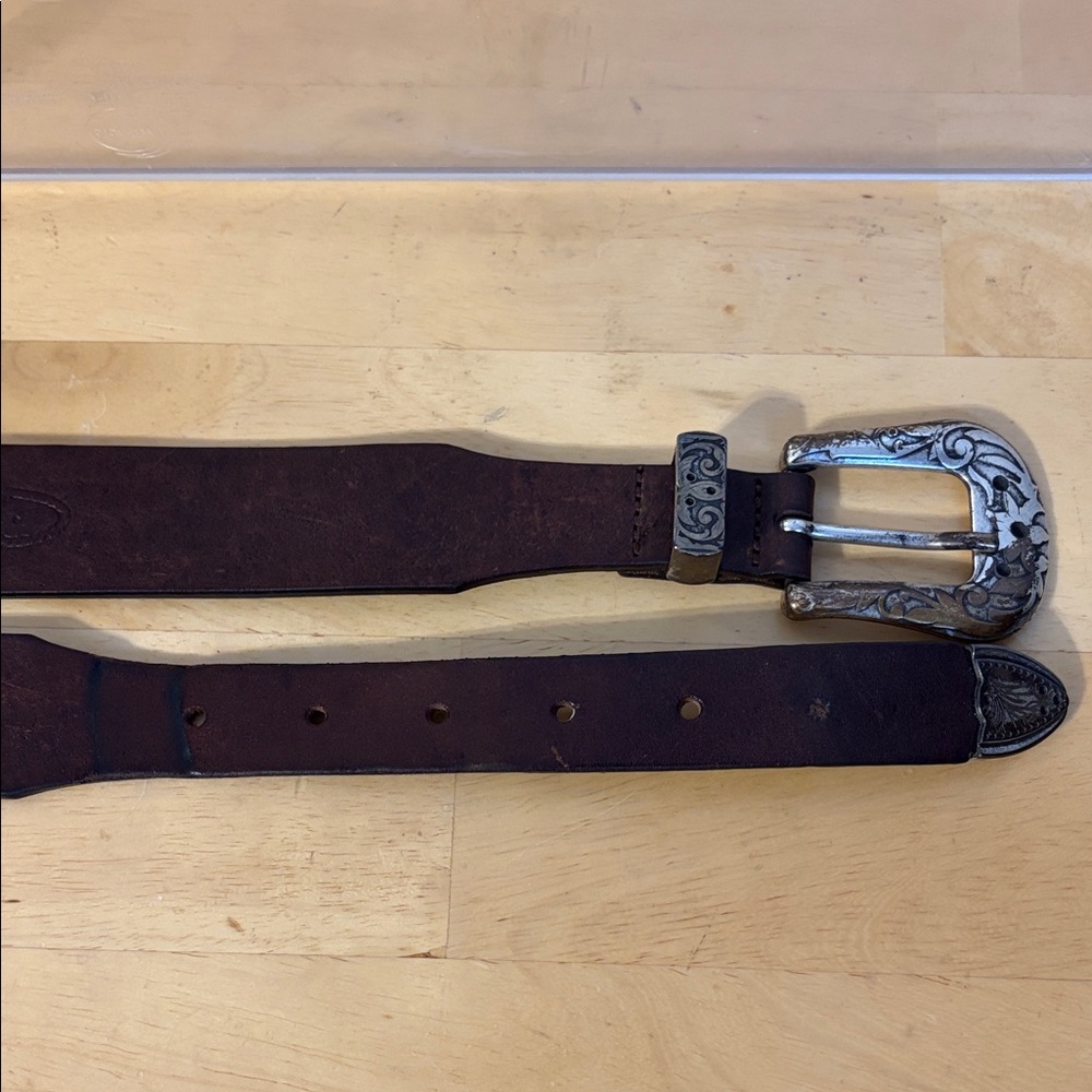Zara Brown Leather Belt with Silver Buckle Size 95 - Picture 5 of 7